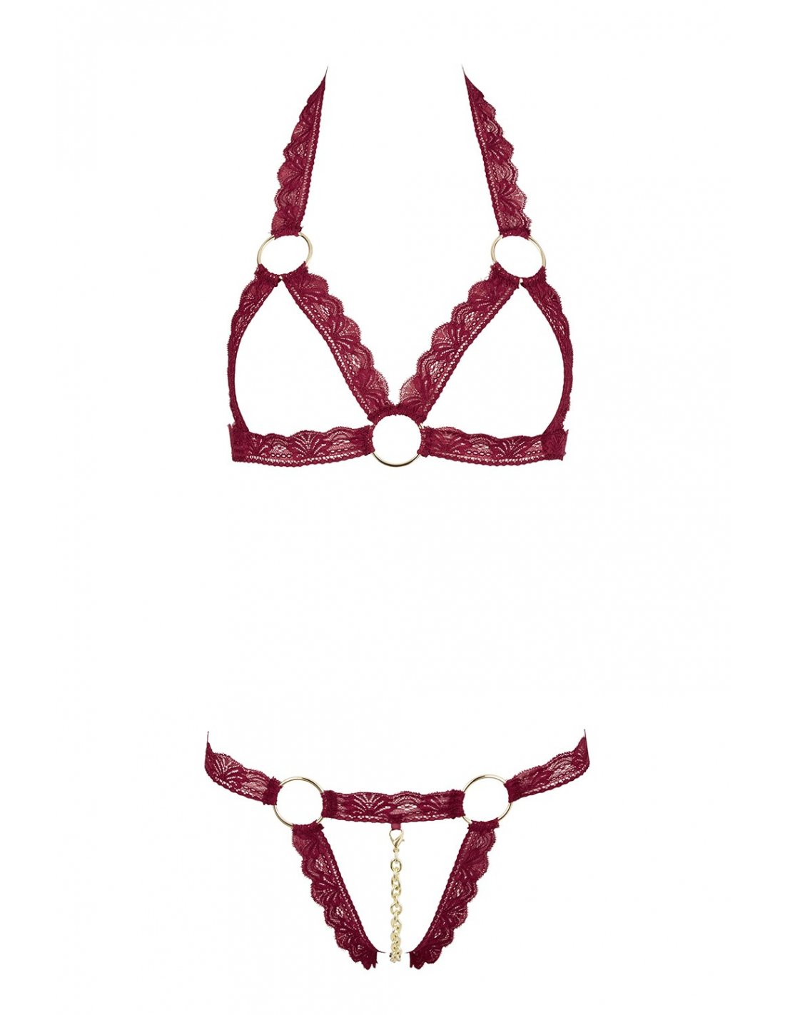 Ensemble soutien-gorge et string en maille creuse avec strass